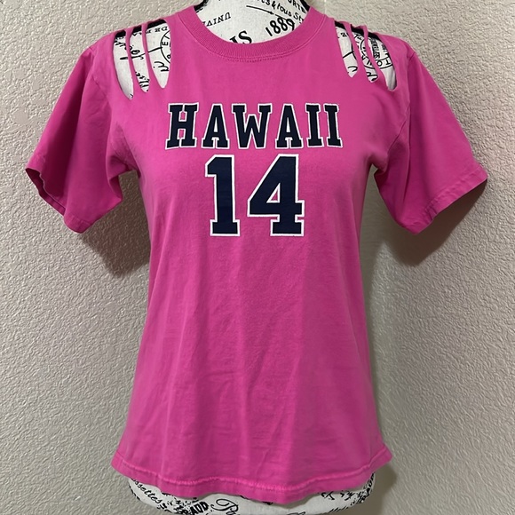 Pink Hawaii T-shirt Cut Out back tee - Picture 1 of 5